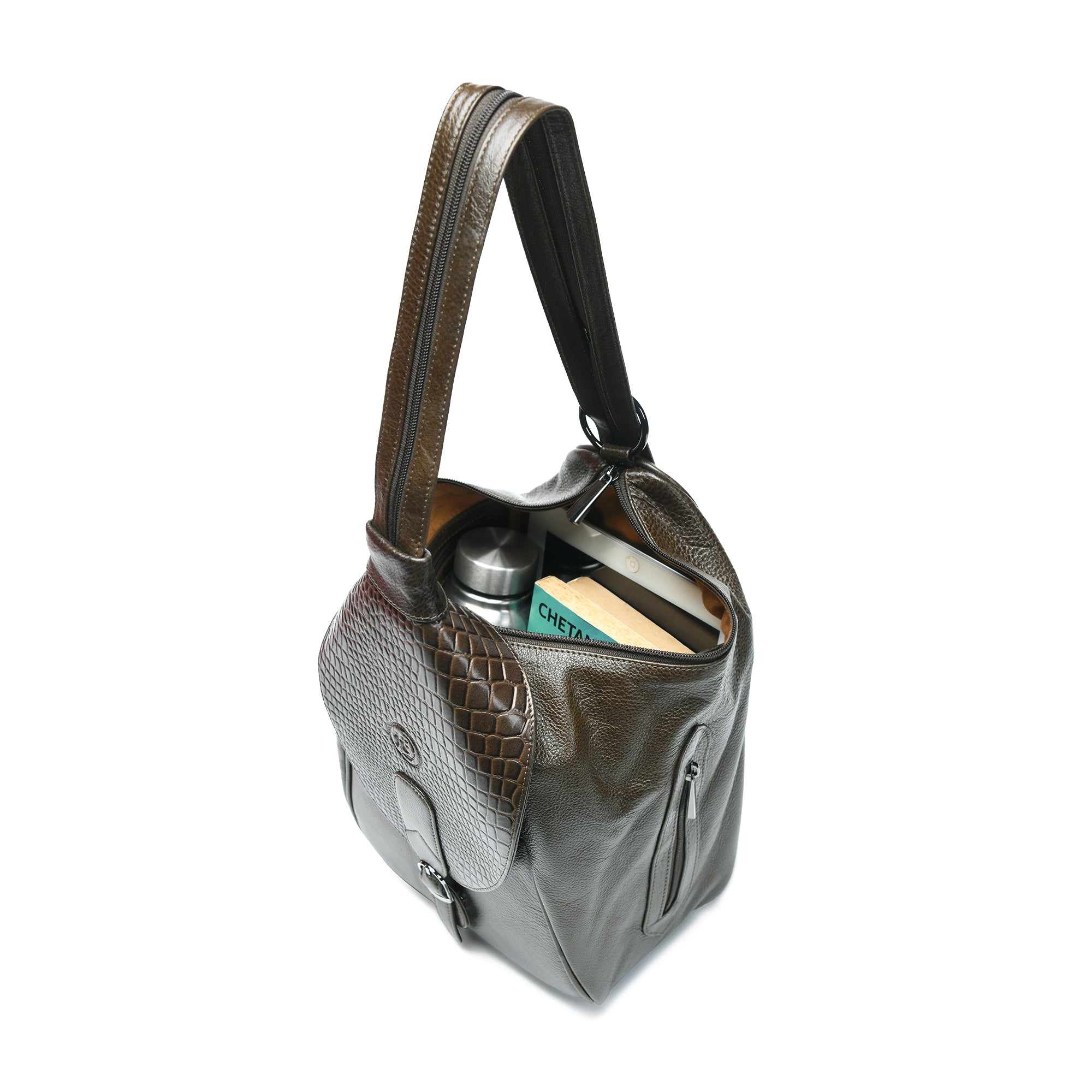 Maroon Croco Leather Shoulder Bag - Brown Colour